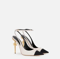 Décolleté|Elisabetta Franchi Slingback in nappa con tacco scultura Burro/Nero