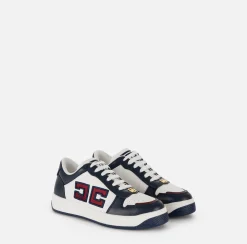 Sneakers E Scarpe Basse|Elisabetta Franchi Sneakers in pelle logo bicolor Navy/Avorio