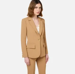 Tailleur|Elisabetta Franchi Tailleur in crêpe stretch con giacca sfiancata e pantalone dritto Bronze