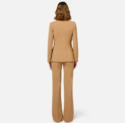 Tailleur|Elisabetta Franchi Tailleur in crêpe stretch con giacca sfiancata e pantalone dritto Bronze