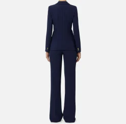 Tailleur|Elisabetta Franchi Tailleur in crêpe stretch con giacca sfiancata e pantalone dritto Navy