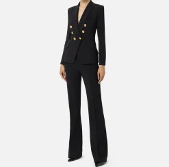 Tailleur|Elisabetta Franchi Tailleur in doppio crêpe stretch con giacca sciallata e pantalone a palazzo Nero