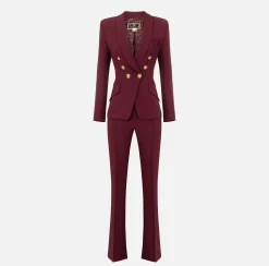 Tailleur|Elisabetta Franchi Tailleur in doppio crêpe stretch con giacca sciallata e pantalone a palazzo RougeNoir