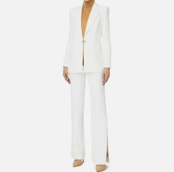 Tailleur|Elisabetta Franchi Tailleur in doppio crêpe stretch con giacca dritta e pantalone a palazzo Avorio