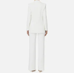 Tailleur|Elisabetta Franchi Tailleur in doppio crêpe stretch con giacca dritta e pantalone a palazzo Avorio