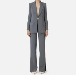 Tailleur|Elisabetta Franchi Tailleur in doppio crêpe stretch con giacca dritta e pantalone a palazzo Steel