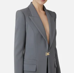 Tailleur|Elisabetta Franchi Tailleur in doppio crêpe stretch con giacca dritta e pantalone a palazzo Steel