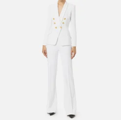 Tailleur|Elisabetta Franchi Tailleur in doppio crêpe stretch con giacca sciallata e pantalone a palazzo Avorio