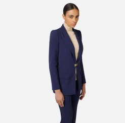 Tailleur|Elisabetta Franchi Tailleur in doppio crêpe stretch con giacca dritta e pantalone a palazzo Navy
