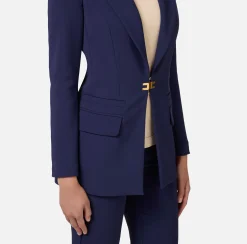 Tailleur|Elisabetta Franchi Tailleur in doppio crêpe stretch con giacca dritta e pantalone a palazzo Navy