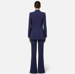 Tailleur|Elisabetta Franchi Tailleur in doppio crêpe stretch con giacca dritta e pantalone a palazzo Navy