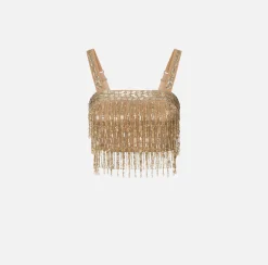 Top, T-Shirt & Body|Elisabetta Franchi Top a fascia in crêpe ricamato con paillettes Gold