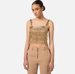 Top, T-Shirt & Body|Elisabetta Franchi Top a fascia in crêpe ricamato con paillettes Gold
