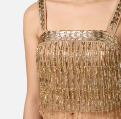 Top, T-Shirt & Body|Elisabetta Franchi Top a fascia in crêpe ricamato con paillettes Gold