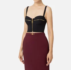Top, T-Shirt & Body|Elisabetta Franchi Top balconcino in doppio crêpe con motivo di zip Nero