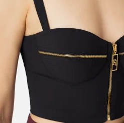 Top, T-Shirt & Body|Elisabetta Franchi Top balconcino in doppio crêpe con motivo di zip Nero