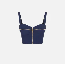 Top, T-Shirt & Body|Elisabetta Franchi Top balconcino in doppio crêpe con motivo di zip Navy