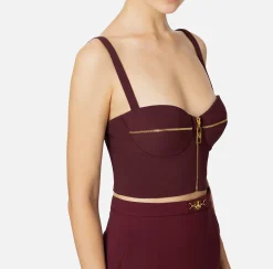 Top, T-Shirt & Body|Elisabetta Franchi Top balconcino in doppio crêpe con motivo di zip RougeNoir