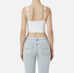 Top, T-Shirt & Body|Elisabetta Franchi Top balconcino in doppio crêpe con motivo di zip Avorio