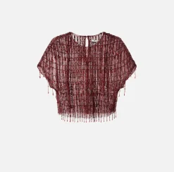 Top, T-Shirt & Body|Elisabetta Franchi Top boxy in tulle ricamato con paillettes RougeNoir