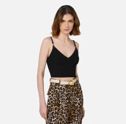 Top, T-Shirt & Body|Elisabetta Franchi Top bustier in viscosa effetto plissé Nero