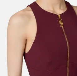 Top, T-Shirt & Body|Elisabetta Franchi Top cropped in doppio crêpe con zip RougeNoir