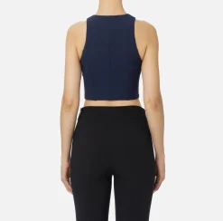 Top, T-Shirt & Body|Elisabetta Franchi Top cropped in doppio crêpe con zip Navy