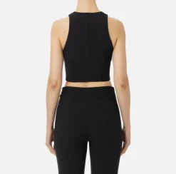 Top, T-Shirt & Body|Elisabetta Franchi Top cropped in doppio crêpe con zip Nero
