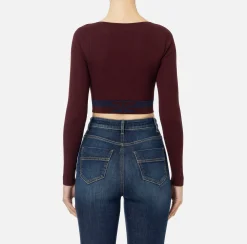 Maglieria E Felpe|Elisabetta Franchi Top cropped in viscosa con bande logo Oro