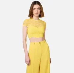 Top, T-Shirt & Body|Elisabetta Franchi Top cropped in viscosa motivo chevron Mimosa