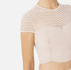 Top, T-Shirt & Body|Elisabetta Franchi Top cropped in viscosa motivo chevron RosaCipria