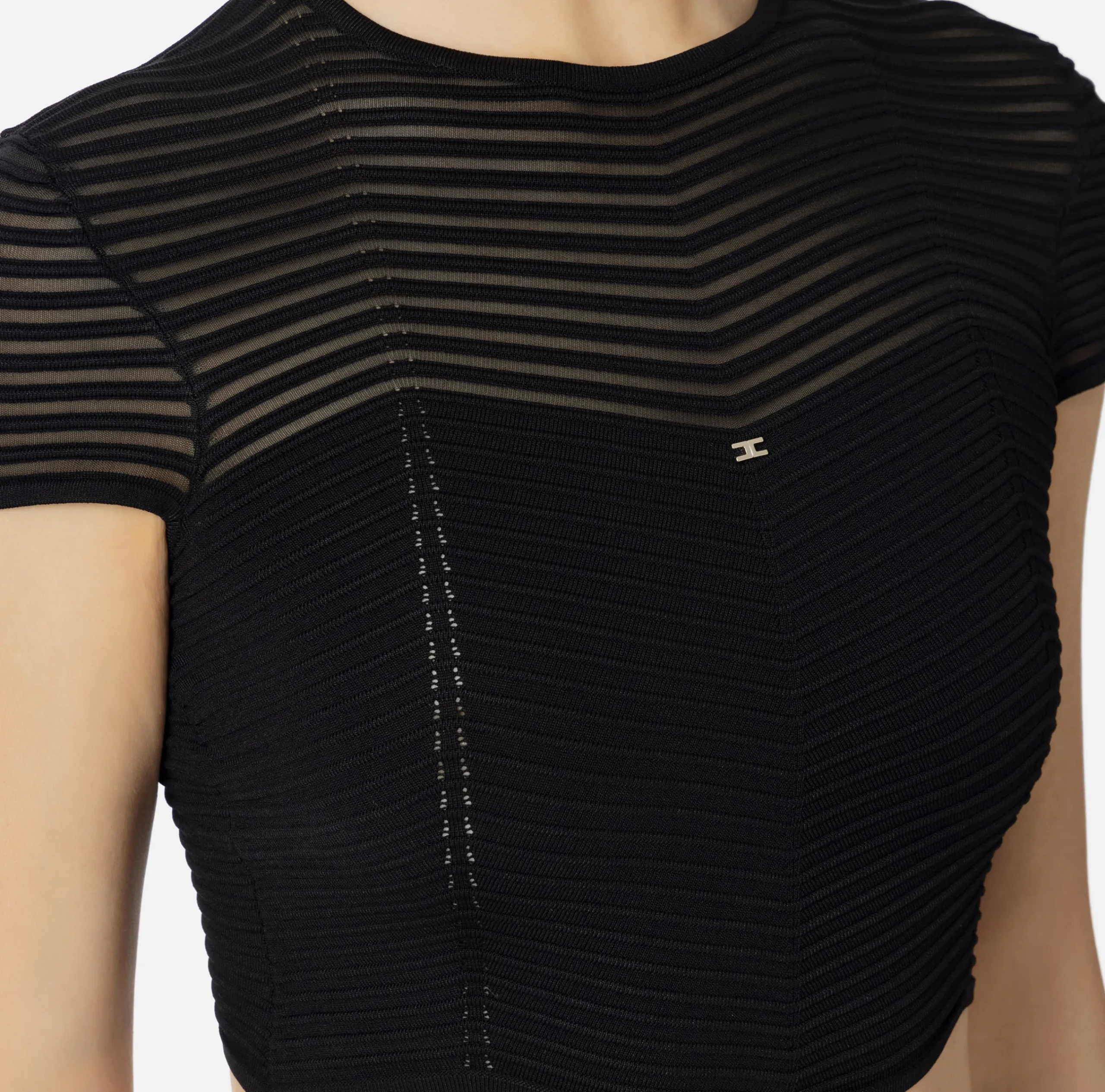 Top, T-Shirt & Body|Elisabetta Franchi Top cropped in viscosa motivo chevron Nero