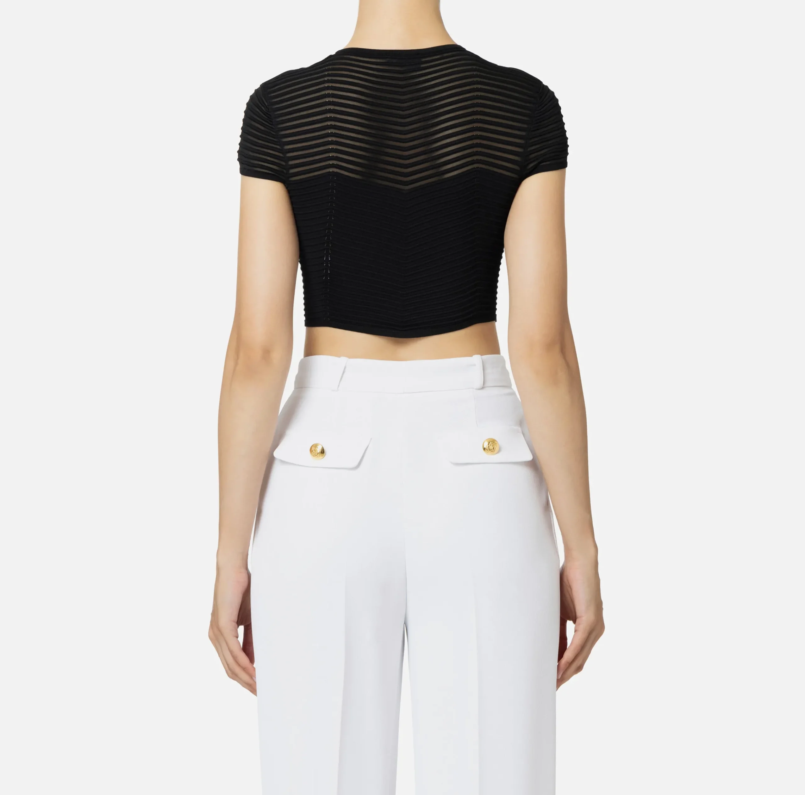 Top, T-Shirt & Body|Elisabetta Franchi Top cropped in viscosa motivo chevron Nero