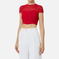 Top, T-Shirt & Body|Elisabetta Franchi Top cropped in viscosa motivo chevron RedPassion