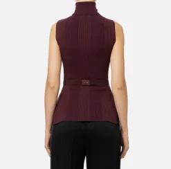 Maglieria E Felpe|Elisabetta Franchi Top dolcevita in lyocell e seta a costine con ricamo logo RougeNoir