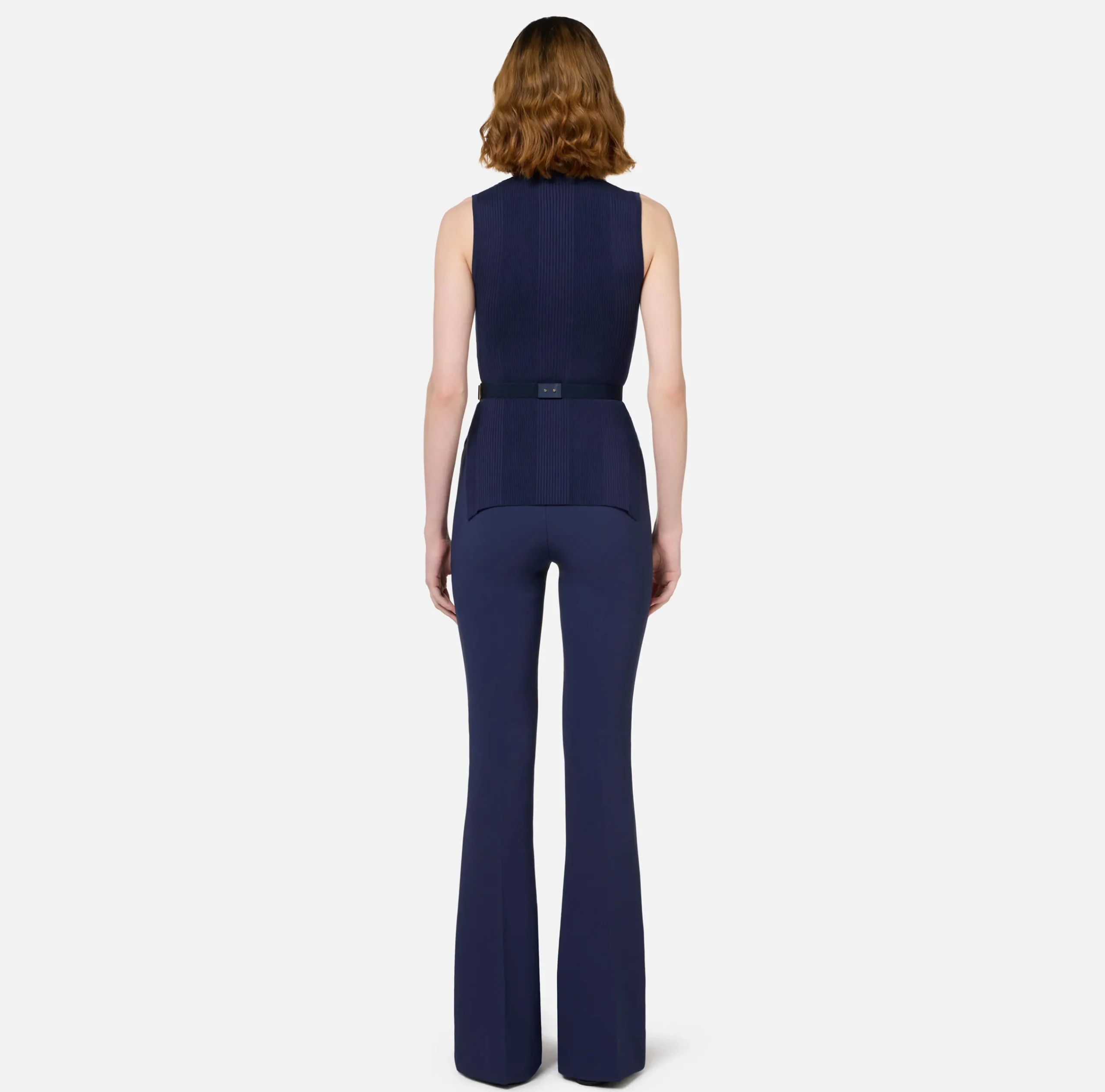 Maglieria E Felpe|Elisabetta Franchi Top dolcevita in lyocell e seta a costine con ricamo logo Navy