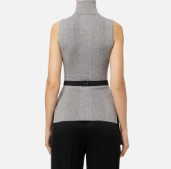 Maglieria E Felpe|Elisabetta Franchi Top dolcevita in lyocell e seta a costine con ricamo logo Grigiomelange