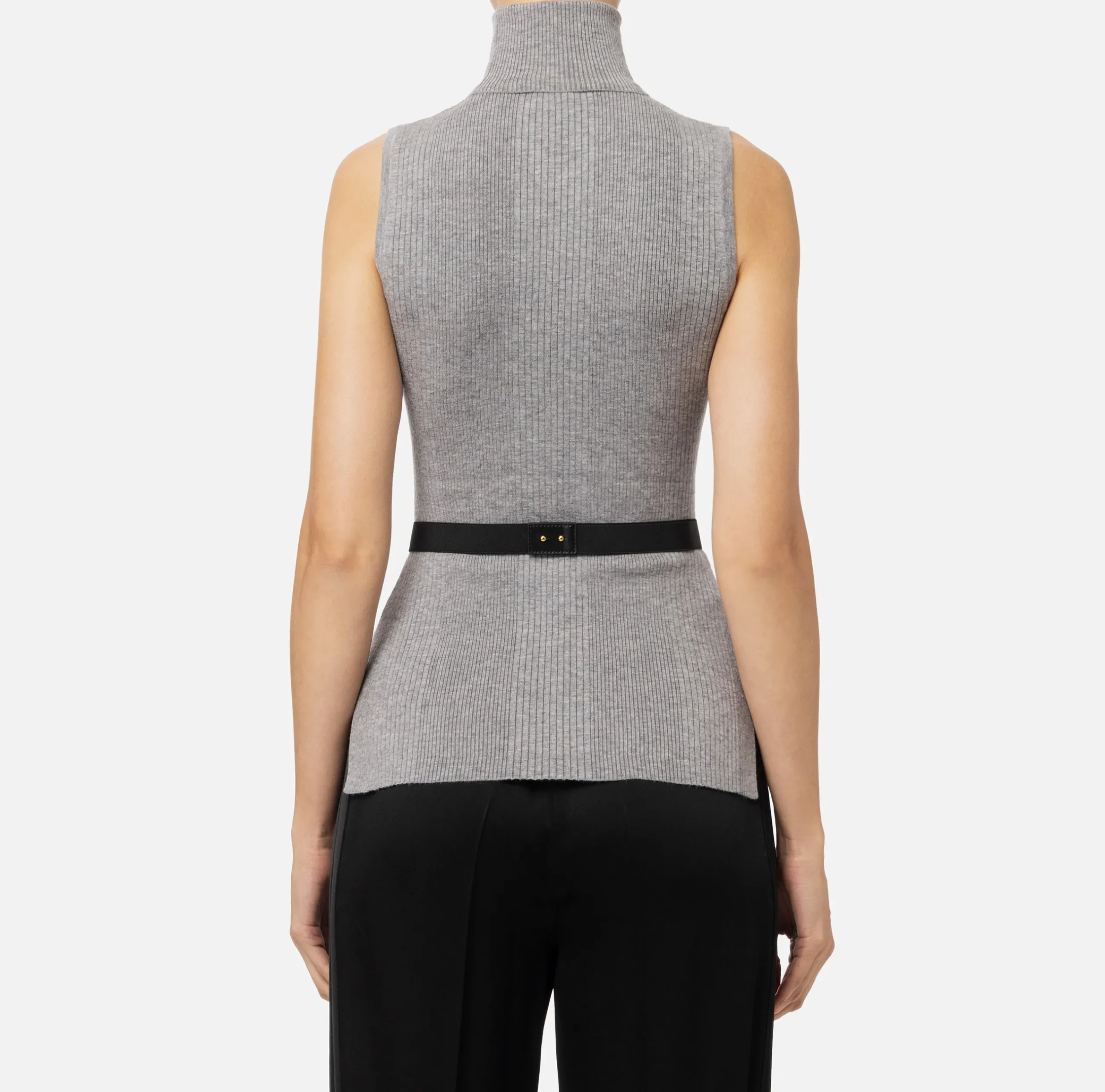 Maglieria E Felpe|Elisabetta Franchi Top dolcevita in lyocell e seta a costine con ricamo logo Grigiomelange