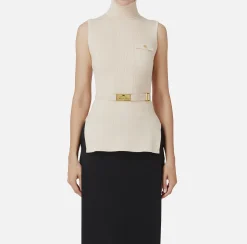 Maglieria E Felpe|Elisabetta Franchi Top dolcevita in lyocell e seta a costine con ricamo logo Lattice