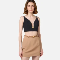 Top, T-Shirt & Body|Elisabetta Franchi Top in doppio crêpe con placca logo Nero