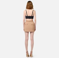 Top, T-Shirt & Body|Elisabetta Franchi Top in doppio crêpe con placca logo Nero