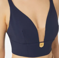 Top, T-Shirt & Body|Elisabetta Franchi Top in doppio crêpe con placca logo Navy