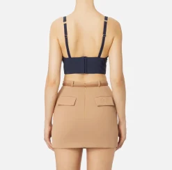 Top, T-Shirt & Body|Elisabetta Franchi Top in doppio crêpe con placca logo Navy