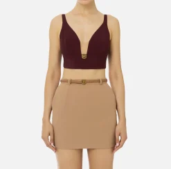 Top, T-Shirt & Body|Elisabetta Franchi Top in doppio crêpe con placca logo RougeNoir