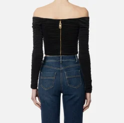 Top, T-Shirt & Body|Elisabetta Franchi Top in jersey cupro drappeggiato Nero