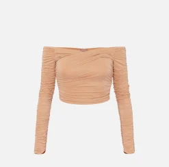 Top, T-Shirt & Body|Elisabetta Franchi Top in jersey cupro drappeggiato PeachRose