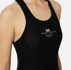 Top, T-Shirt & Body|Elisabetta Franchi Top in jersey e lana con logo Nero
