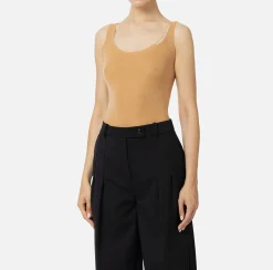 Top, T-Shirt & Body|Elisabetta Franchi Top in lana merino con logo jacquard Bronze