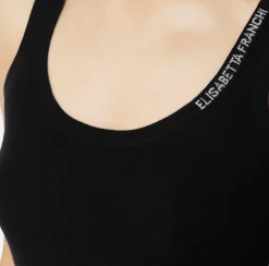 Top, T-Shirt & Body|Elisabetta Franchi Top in lana merino con logo jacquard Nero