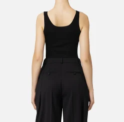 Top, T-Shirt & Body|Elisabetta Franchi Top in lana merino con logo jacquard Nero